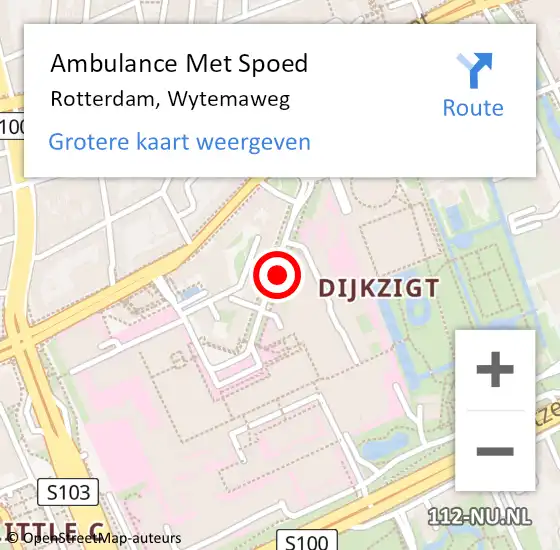 Locatie op kaart van de 112 melding: Ambulance Met Spoed Naar Rotterdam, Wytemaweg op 18 september 2017 21:07