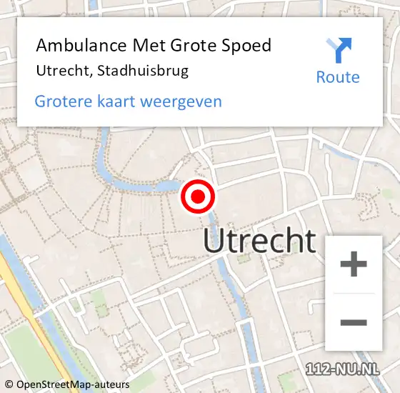 Locatie op kaart van de 112 melding: Ambulance Met Grote Spoed Naar Utrecht, Stadhuisbrug op 18 september 2017 21:33