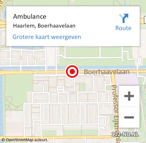 Locatie op kaart van de 112 melding: Ambulance Haarlem, Boerhaavelaan op 19 september 2017 00:46