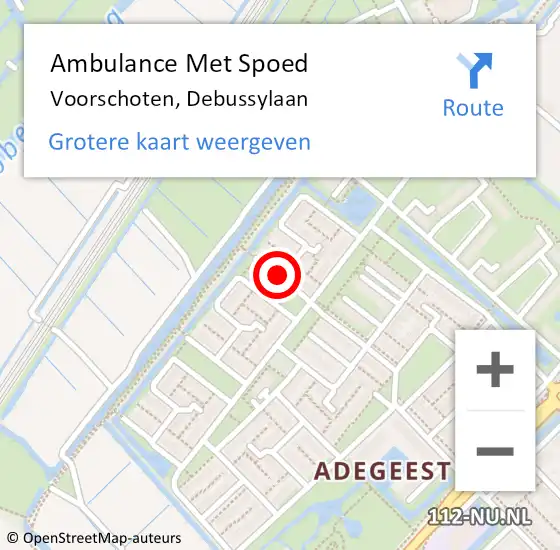 Locatie op kaart van de 112 melding: Ambulance Met Spoed Naar Voorschoten, Debussylaan op 19 september 2017 04:23