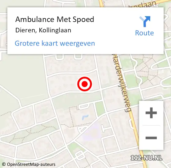 Locatie op kaart van de 112 melding: Ambulance Met Spoed Naar Dieren, Kollinglaan op 19 september 2017 12:42