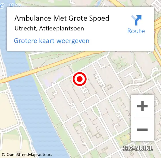 Locatie op kaart van de 112 melding: Ambulance Met Grote Spoed Naar Utrecht, Attleeplantsoen op 19 september 2017 13:50