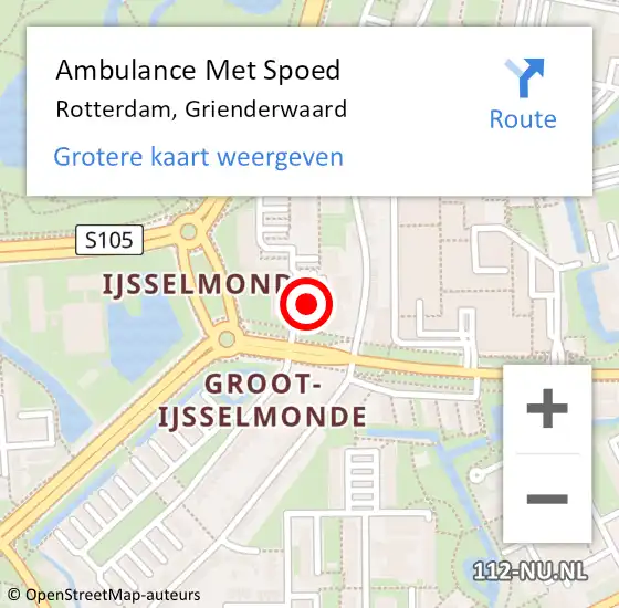 Locatie op kaart van de 112 melding: Ambulance Met Spoed Naar Rotterdam, Grienderwaard op 19 september 2017 14:57