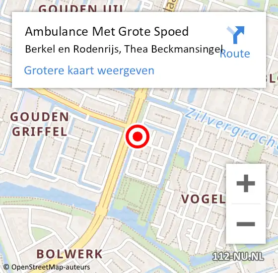 Locatie op kaart van de 112 melding: Ambulance Met Grote Spoed Naar Berkel en Rodenrijs, Thea Beckmansingel op 19 september 2017 15:03