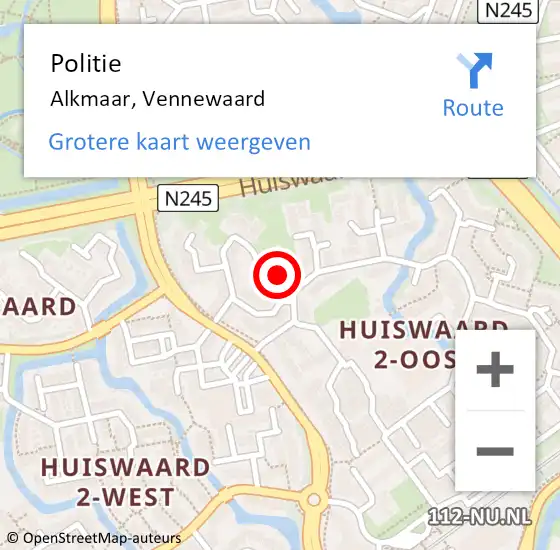 Locatie op kaart van de 112 melding: Politie Alkmaar, Vennewaard op 19 september 2017 15:27