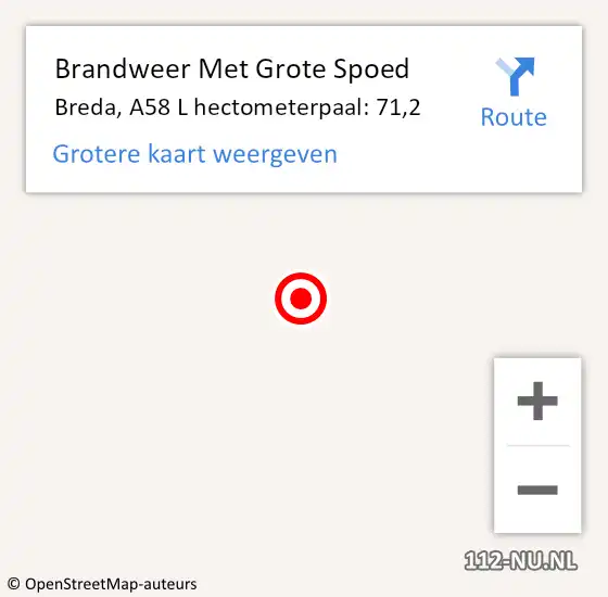 Locatie op kaart van de 112 melding: Brandweer Met Grote Spoed Naar Breda, A58 R hectometerpaal: 61,2 op 19 september 2017 16:20