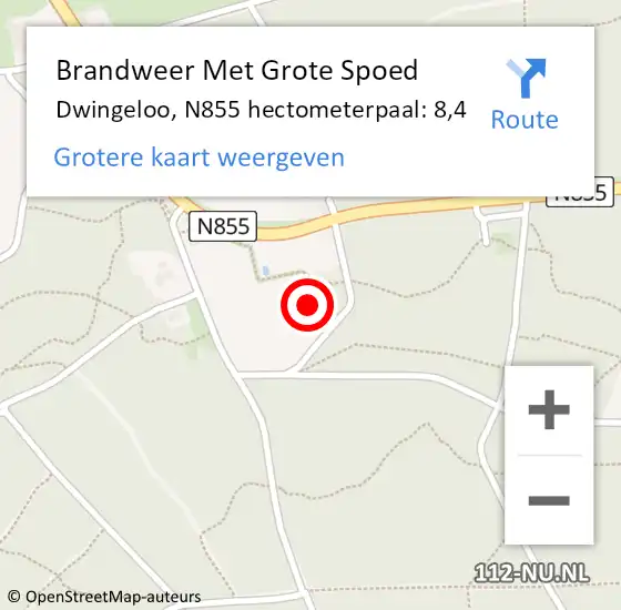 Locatie op kaart van de 112 melding: Brandweer Met Grote Spoed Naar Dwingeloo, N855 hectometerpaal: 8,4 op 19 september 2017 17:03