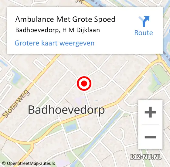Locatie op kaart van de 112 melding: Ambulance Met Grote Spoed Naar Badhoevedorp, H M Dijklaan op 19 september 2017 17:18