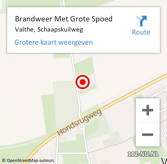 Locatie op kaart van de 112 melding: Brandweer Met Grote Spoed Naar Valthe, Schaapskuilweg op 19 september 2017 18:14
