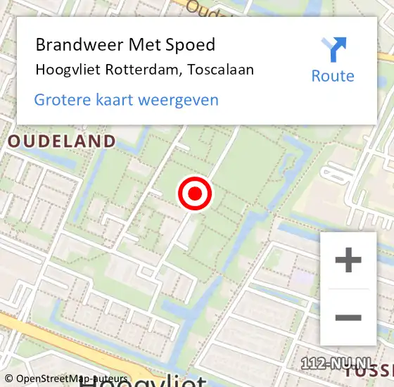 Locatie op kaart van de 112 melding: Brandweer Met Spoed Naar Hoogvliet Rotterdam, Toscalaan op 19 september 2017 18:15