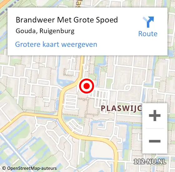 Locatie op kaart van de 112 melding: Brandweer Met Grote Spoed Naar Gouda, Ruigenburg op 19 september 2017 18:42