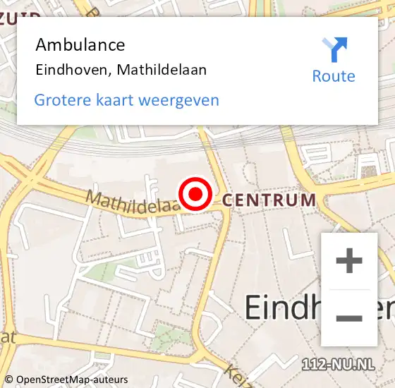 Locatie op kaart van de 112 melding: Ambulance Eindhoven, Mathildelaan op 19 september 2017 19:00