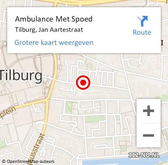 Locatie op kaart van de 112 melding: Ambulance Met Spoed Naar Tilburg, Jan Aartestraat op 19 september 2017 19:01