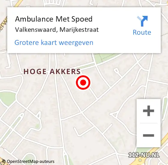 Locatie op kaart van de 112 melding: Ambulance Met Spoed Naar Valkenswaard, Marijkestraat op 19 september 2017 19:02