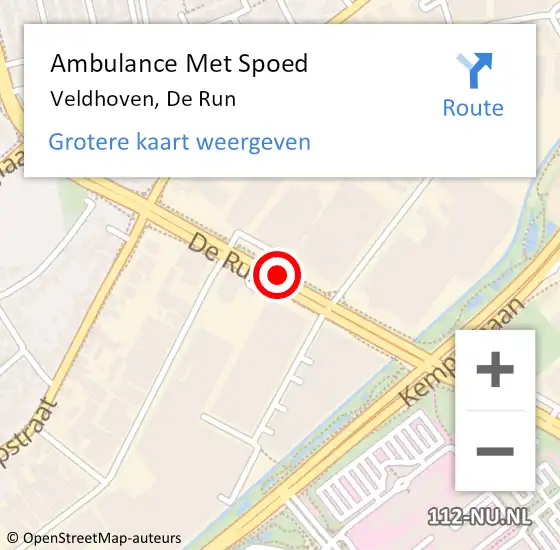Locatie op kaart van de 112 melding: Ambulance Met Spoed Naar Veldhoven, De Run op 19 september 2017 19:03