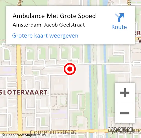 Locatie op kaart van de 112 melding: Ambulance Met Grote Spoed Naar Amsterdam, Jacob Geelstraat op 19 september 2017 19:06