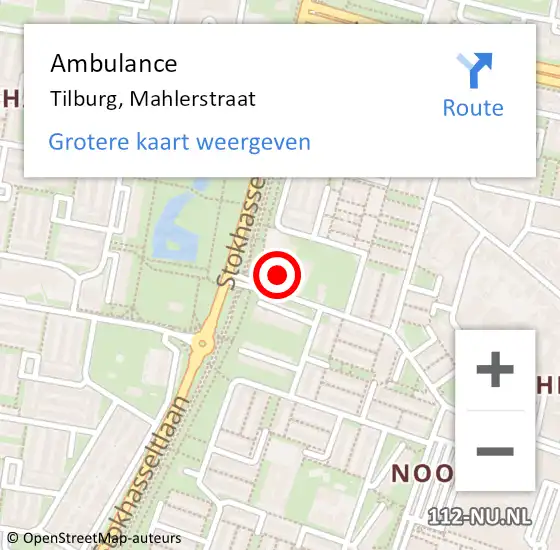 Locatie op kaart van de 112 melding: Ambulance Tilburg, Mahlerstraat op 19 september 2017 19:13