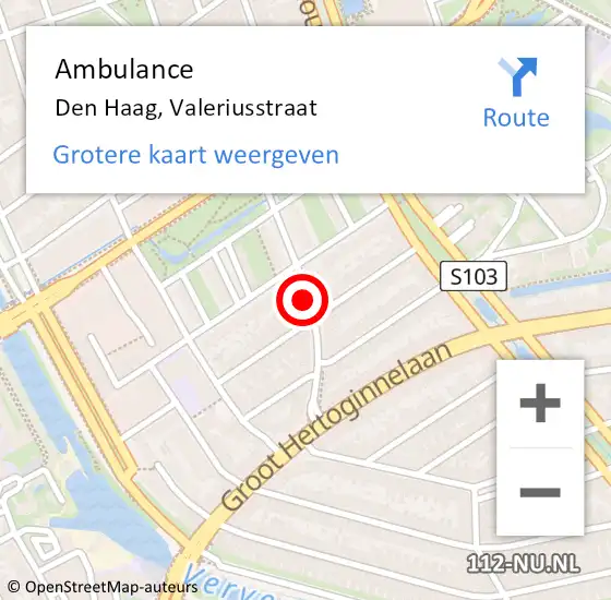 Locatie op kaart van de 112 melding: Ambulance Den Haag, Valeriusstraat op 19 september 2017 19:48