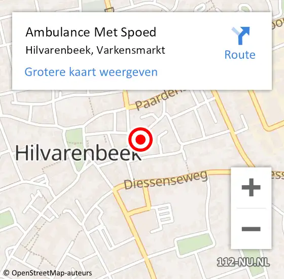 Locatie op kaart van de 112 melding: Ambulance Met Spoed Naar Hilvarenbeek, Varkensmarkt op 19 september 2017 23:24