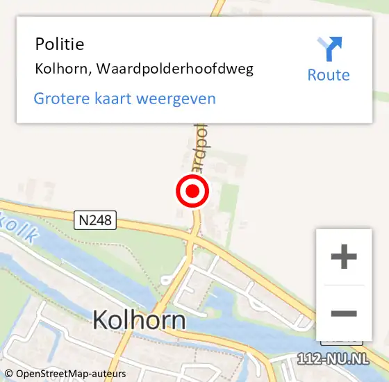 Locatie op kaart van de 112 melding: Politie Kolhorn, Waardpolderhoofdweg op 20 september 2017 05:55