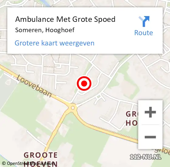 Locatie op kaart van de 112 melding: Ambulance Met Grote Spoed Naar Someren, Hooghoef op 20 september 2017 12:14