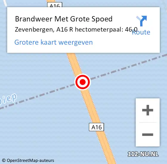 Locatie op kaart van de 112 melding: Brandweer Met Grote Spoed Naar Zevenbergen, A16 R hectometerpaal: 46,0 op 20 september 2017 13:30
