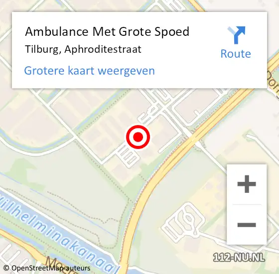 Locatie op kaart van de 112 melding: Ambulance Met Grote Spoed Naar Tilburg, Aphroditestraat op 20 september 2017 13:33
