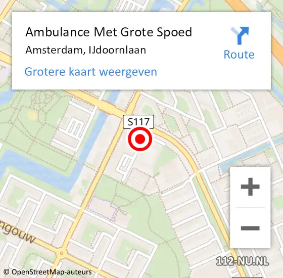 Locatie op kaart van de 112 melding: Ambulance Met Grote Spoed Naar Amsterdam, IJdoornlaan op 20 september 2017 14:51