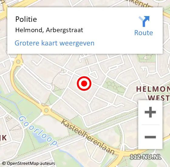 Locatie op kaart van de 112 melding: Politie Helmond, Arbergstraat op 20 september 2017 14:51