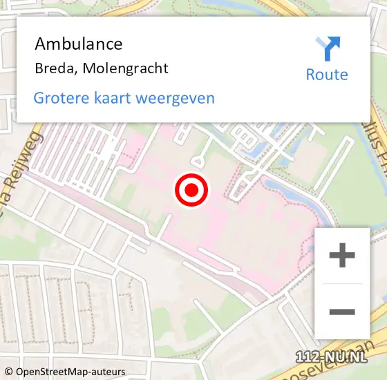 Locatie op kaart van de 112 melding: Ambulance Breda, Molengracht op 20 september 2017 14:53