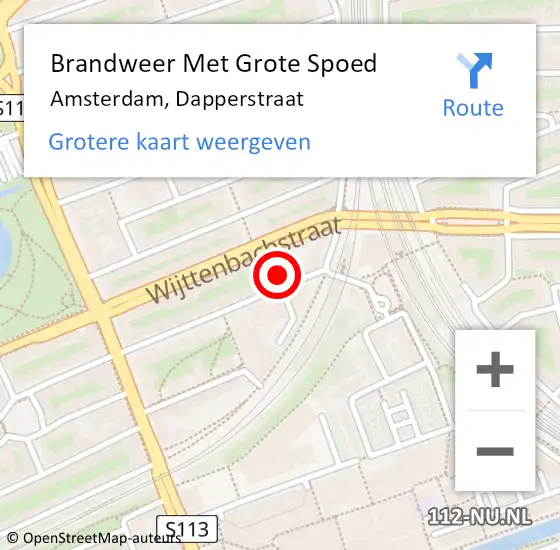 Locatie op kaart van de 112 melding: Brandweer Met Grote Spoed Naar Amsterdam, Dapperstraat op 20 september 2017 14:55