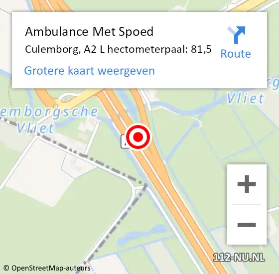Locatie op kaart van de 112 melding: Ambulance Met Spoed Naar Culemborg, A2 R hectometerpaal: 80,6 op 20 september 2017 15:32