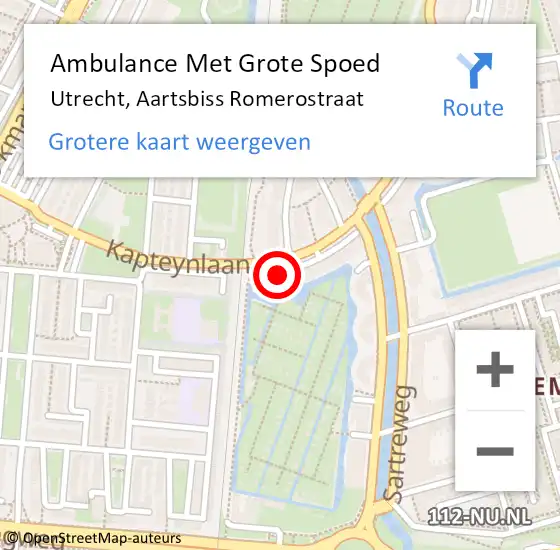 Locatie op kaart van de 112 melding: Ambulance Met Grote Spoed Naar Utrecht, Aartsbiss Romerostraat op 20 september 2017 18:05