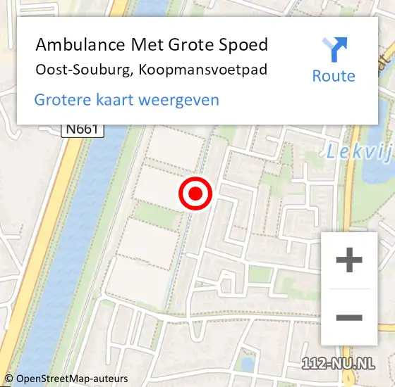 Locatie op kaart van de 112 melding: Ambulance Met Grote Spoed Naar Oost-Souburg, Koopmansvoetpad op 20 september 2017 19:00
