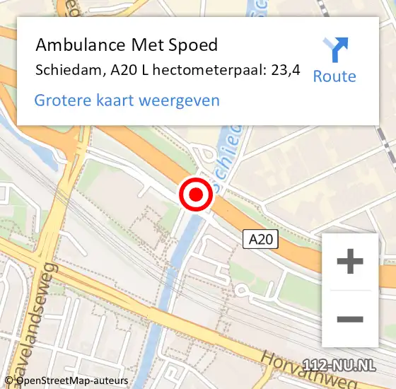 Locatie op kaart van de 112 melding: Ambulance Met Spoed Naar Schiedam, A20 R hectometerpaal: 25,4 op 21 september 2017 09:08