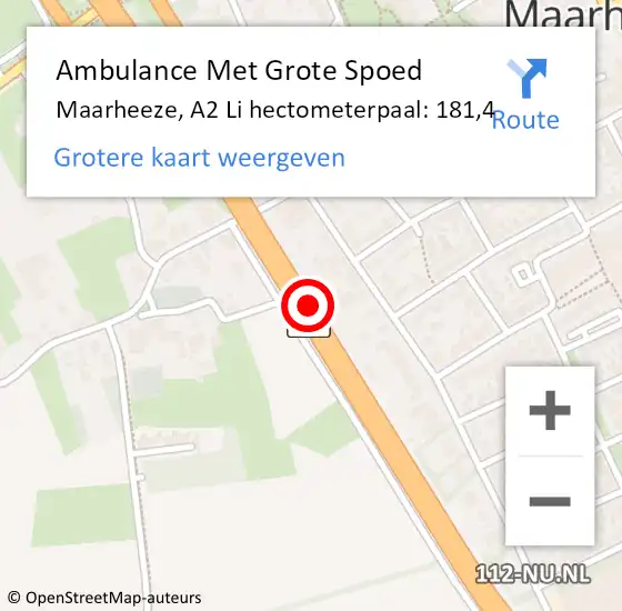 Locatie op kaart van de 112 melding: Ambulance Met Grote Spoed Naar Maarheeze, A2 Li hectometerpaal: 181,4 op 21 september 2017 10:19