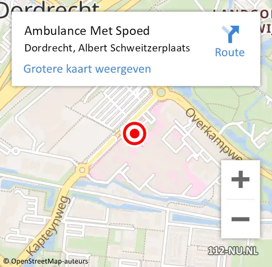Locatie op kaart van de 112 melding: Ambulance Met Spoed Naar Dordrecht, Albert Schweitzerplaats op 21 september 2017 10:34