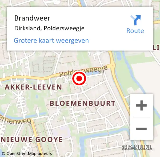 Locatie op kaart van de 112 melding: Brandweer Dirksland, Poldersweegje op 21 september 2017 15:01