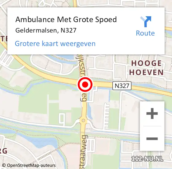 Locatie op kaart van de 112 melding: Ambulance Met Grote Spoed Naar Geldermalsen, N327 op 21 september 2017 15:17
