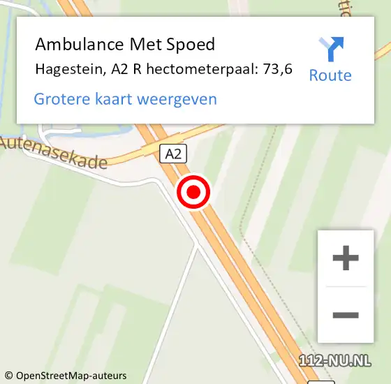 Locatie op kaart van de 112 melding: Ambulance Met Spoed Naar Hagestein, A2 R hectometerpaal: 74,8 op 21 september 2017 16:32