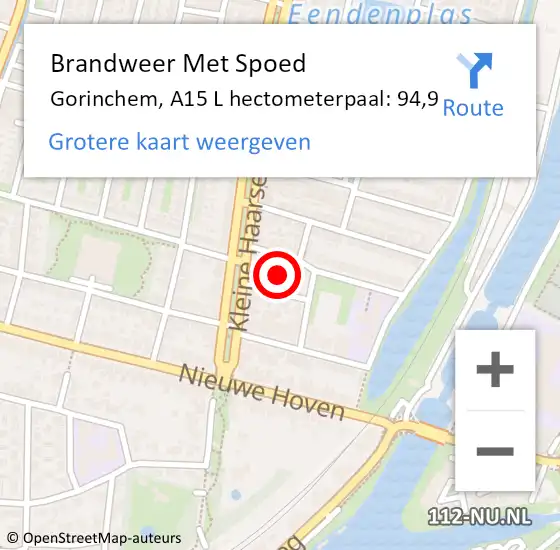 Locatie op kaart van de 112 melding: Brandweer Met Spoed Naar Gorinchem, A15 L hectometerpaal: 94,9 op 21 september 2017 16:36