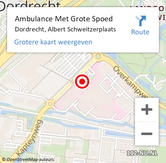 Locatie op kaart van de 112 melding: Ambulance Met Grote Spoed Naar Dordrecht, Albert Schweitzerplaats op 21 september 2017 17:00