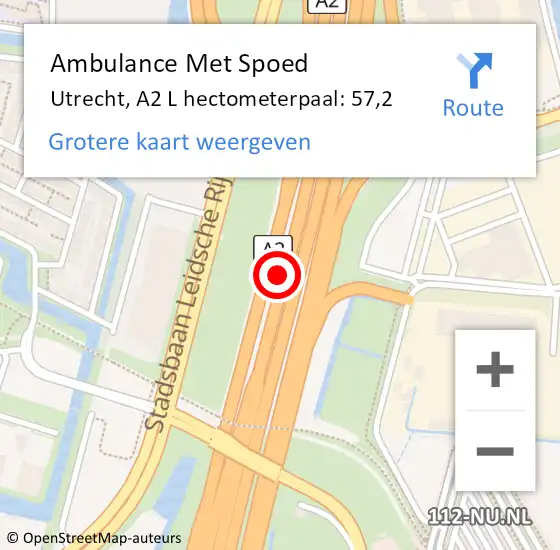 Locatie op kaart van de 112 melding: Ambulance Met Spoed Naar Utrecht, A2 L hectometerpaal: 57,2 op 21 september 2017 17:58