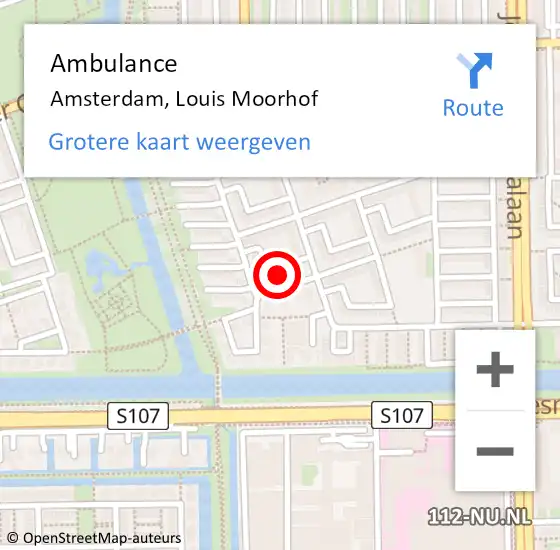 Locatie op kaart van de 112 melding: Ambulance Amsterdam, Louis Moorhof op 22 september 2017 00:09