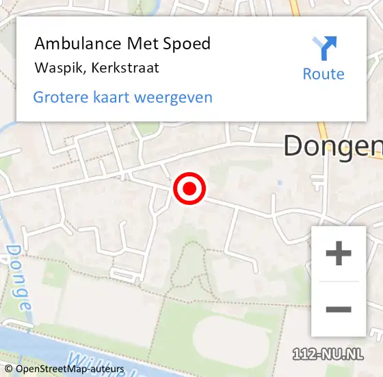 Locatie op kaart van de 112 melding: Ambulance Met Spoed Naar Waspik, Kerkstraat op 22 september 2017 00:10