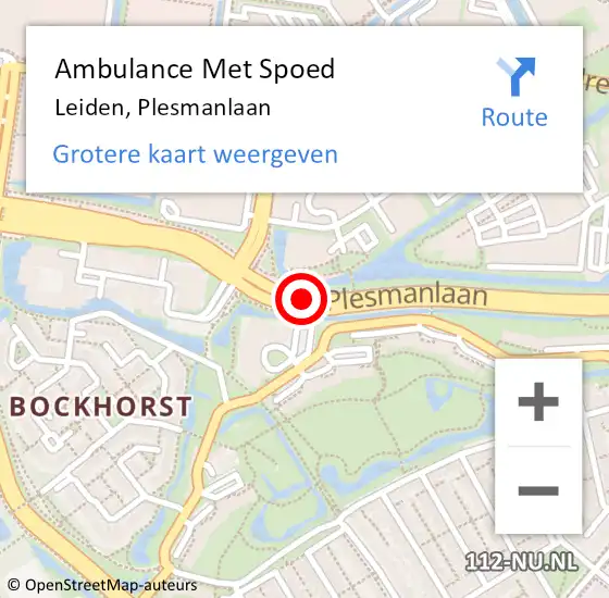 Locatie op kaart van de 112 melding: Ambulance Met Spoed Naar Leiden, Plesmanlaan op 22 september 2017 00:12