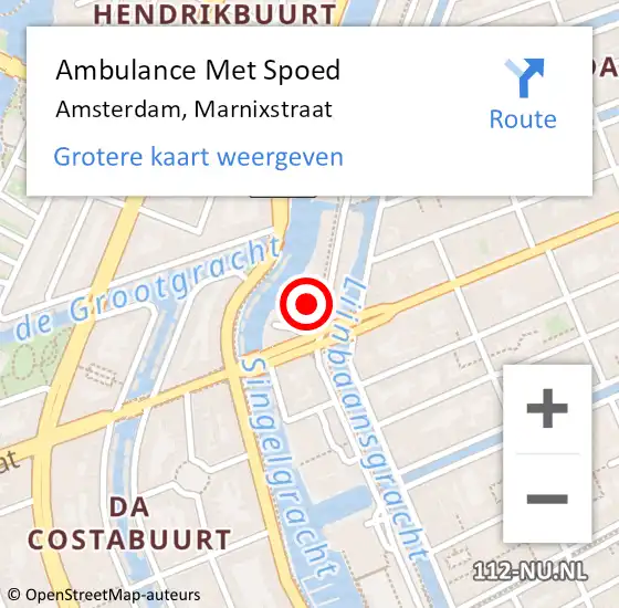 Locatie op kaart van de 112 melding: Ambulance Met Spoed Naar Amsterdam, Marnixstraat op 22 september 2017 00:14