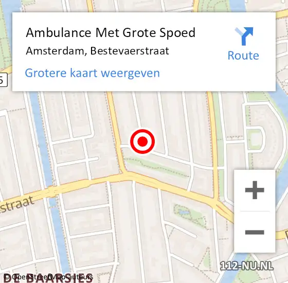 Locatie op kaart van de 112 melding: Ambulance Met Grote Spoed Naar Amsterdam, Bestevaerstraat op 22 september 2017 00:16