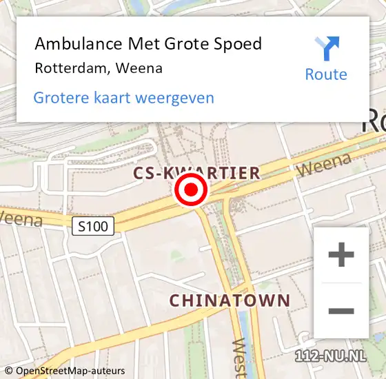 Locatie op kaart van de 112 melding: Ambulance Met Grote Spoed Naar Rotterdam, Weena op 22 september 2017 00:21