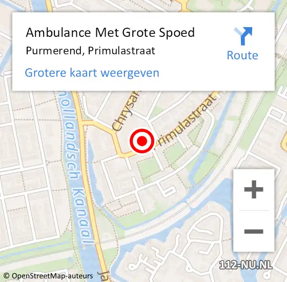 Locatie op kaart van de 112 melding: Ambulance Met Grote Spoed Naar Purmerend, Primulastraat op 22 september 2017 00:39